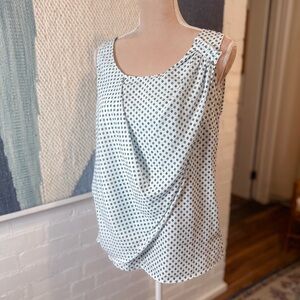 LOFT White Tank Top with Navy and Mint Geo Motif